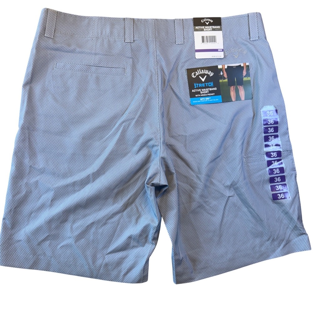 Callaway Mens Active Waistband Golf Shorts Blue Geometric 36W Opti-Dri Stretch - Picture 4 of 6